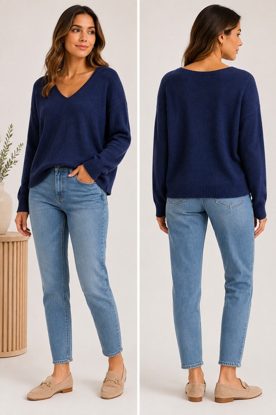 NAADAM 100% Cashmere Sweater Women XL Blue V Neck Long Sleeve Quiet Luxury